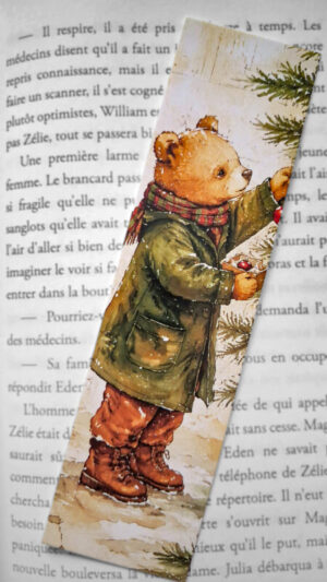 Marque-page N°14 petit ours Noël magie hivernale